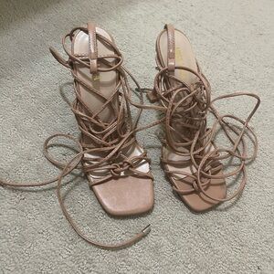 Miss Lola Tan Lace-Up Heels